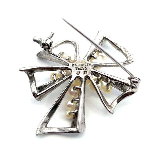Mikimoto Estate Akoya Pearl Brooch Pin 2.5-6 mm Silver M408 - Picture 8 of 10